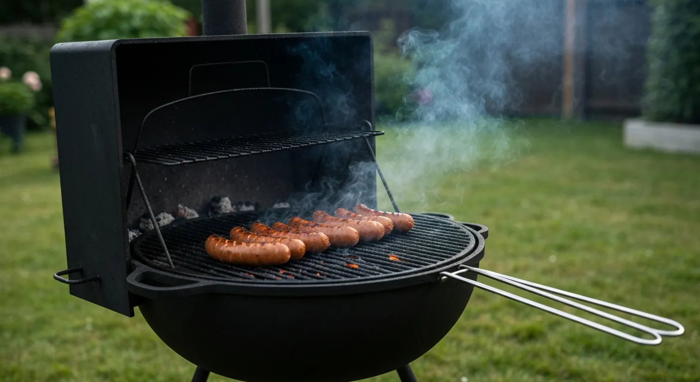 Grill z żeliwnym rusztem nad węglem